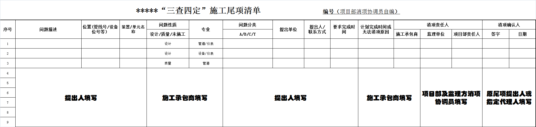 “三查四定”表格